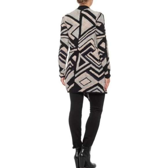 Lucky Brand Intarsia Draped Geometric Open Front Cardigan Womens Size Medium - Picture 4 of 11